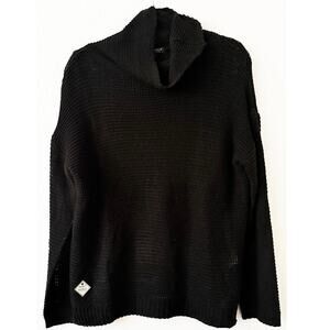 Simply Southern Collection Women's Cowl Neck Loose Knit Black Sweater Casual